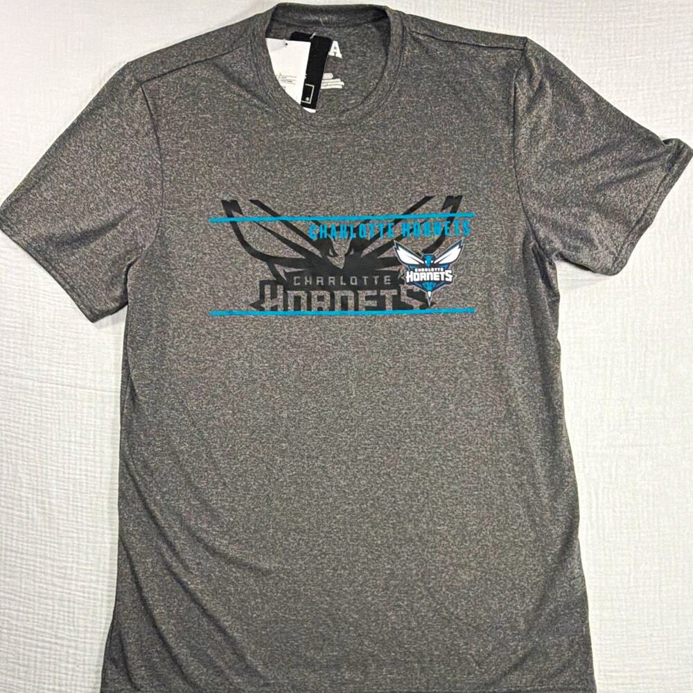 CSA Charlotte Hornets NBA Charcoal Heather Short Sleeve T-Shirt Size L Licensed